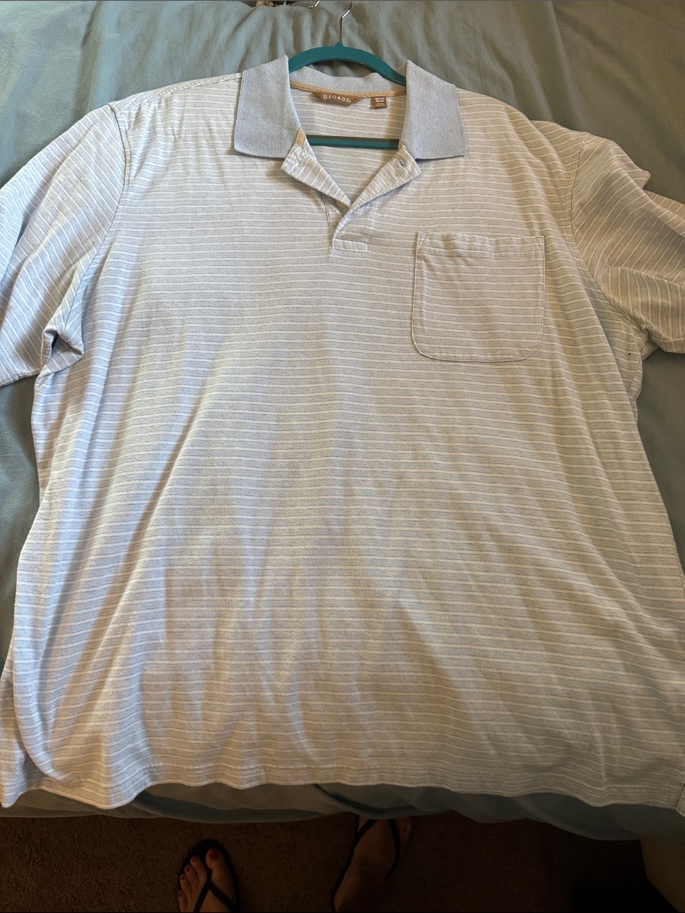 George Light Blue and White Striped Polo with Chest Pocket